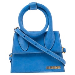 Jacquemus Blue Nubuck Leather Le Chiquito Top Handle Bag