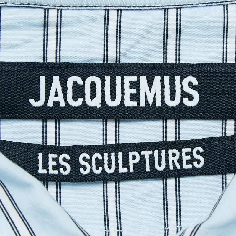 Men's Jacquemus Blue Striped Cotton La Chemise Manches Courte Shirt XL For Sale
