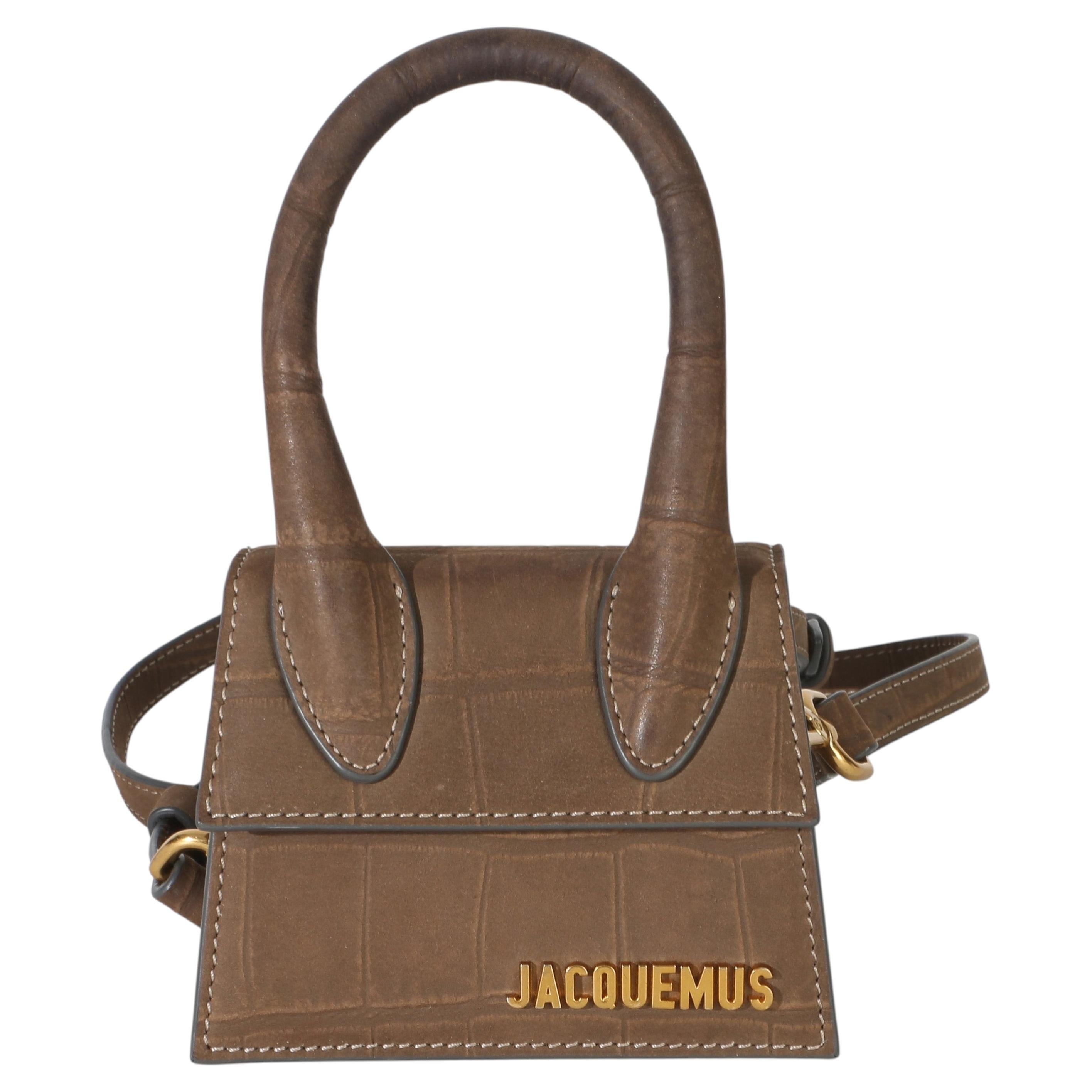 Jacquemus Le Chiquito in camoscio marrone con stampa a coccodrillo in vendita
