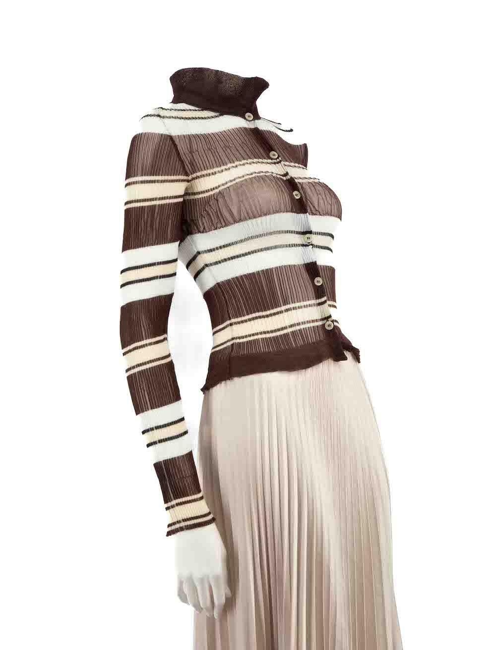 CONDITION is Never worn, with tags. No visible wear to top is evident on this new Jacquemus designer resale item.
 
 
 
 Details
 
 
 Brown
 
 Synthetic
 
 Top
 
 Striped pattern
 
 Figure hugging fit
 
 Stretchy
 
 Long sleeves
 
 Button up
