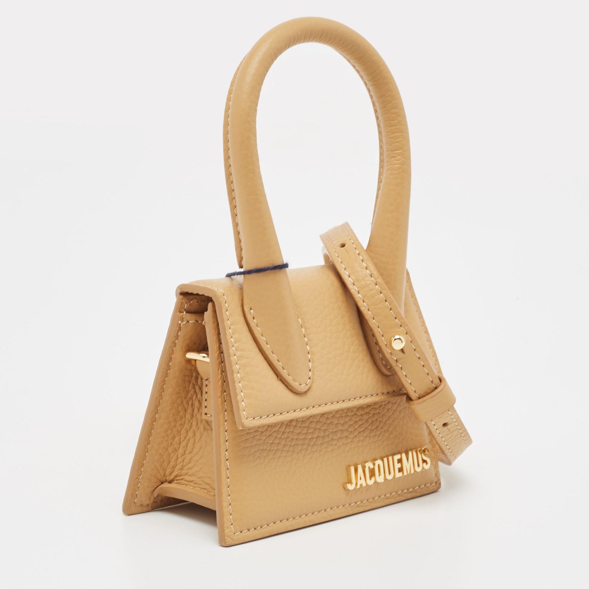 Jacquemus Camel Leather Mini Le Chiquito Top Handle Bag In Good Condition In Dubai, Al Qouz 2