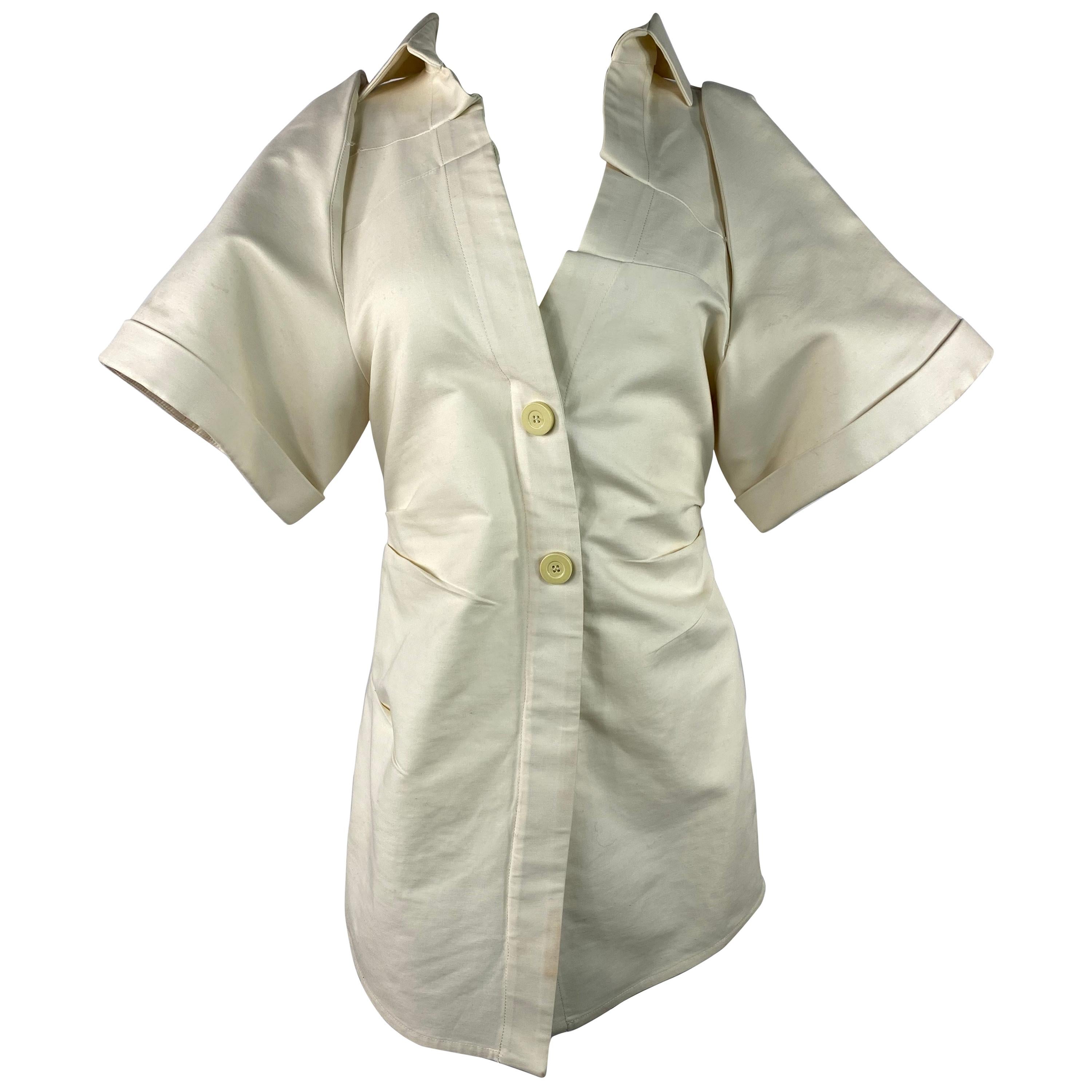 Haut chemise en coton crème et ivoire Jacquemus, Taille 40 en vente