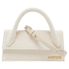 Jacquemus Cream Tweed Long Le Chiquito Top Handle Bag