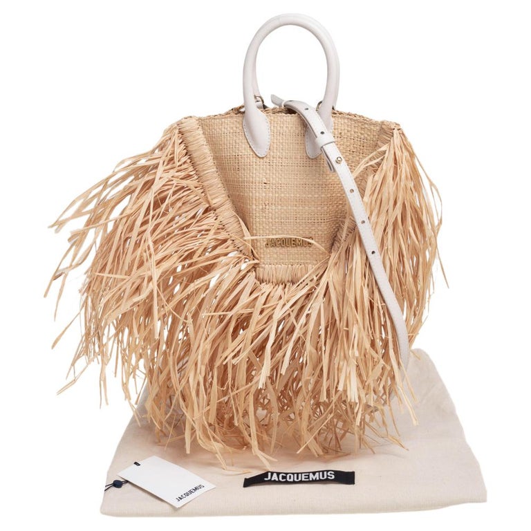 Jacquemus Cream/White Woven Raffia and Leather Let Petite Baci Shoulder Bag  at 1stDibs