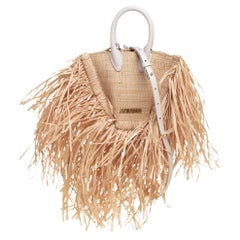 Jacquemus Cream/White Woven Raffia and Leather Let Petite Baci Shoulder Bag