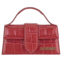 Jacquemus Crocodile-Embossed Calf Leather Shoulder Bag — Red