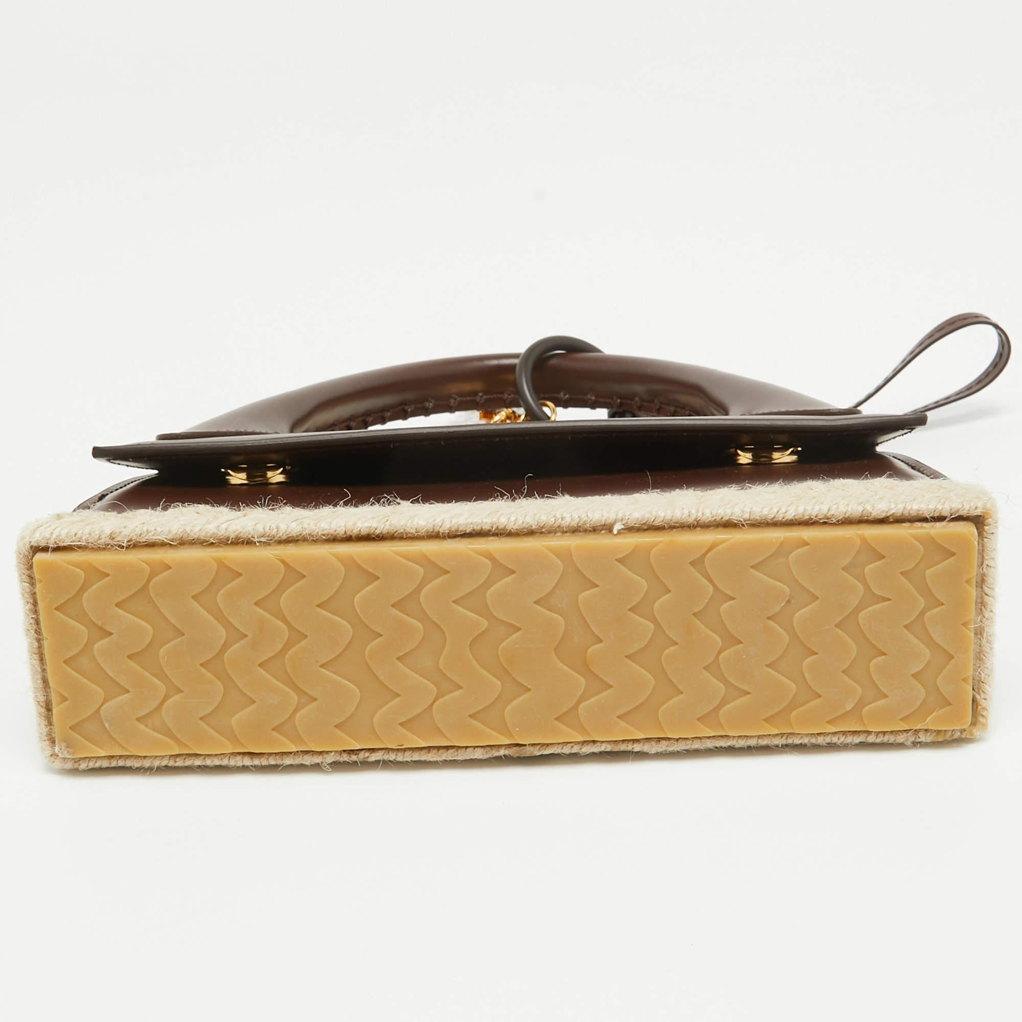 Jacquemus Dark Brown Leather Espadrille Long Le Chiquito Top Handle Bag In Excellent Condition In Dubai, Al Qouz 2