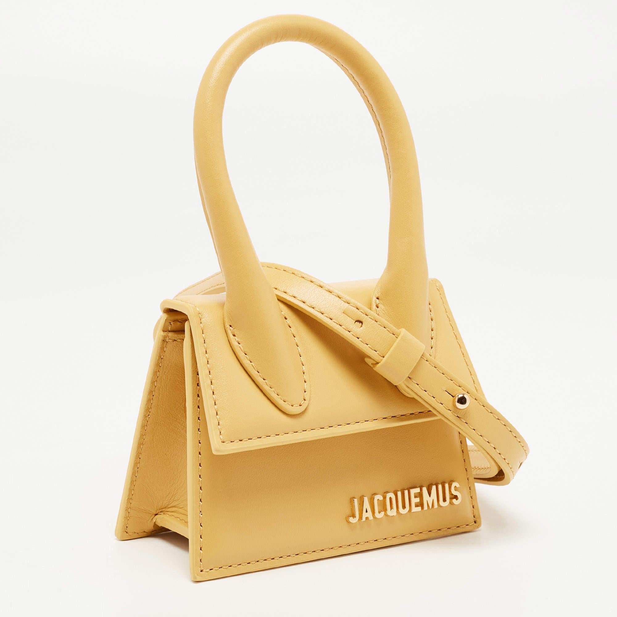 Jacquemus Dark Yellow Leather Mini Le Chiquito Top Handle Bag In Excellent Condition In Dubai, Al Qouz 2