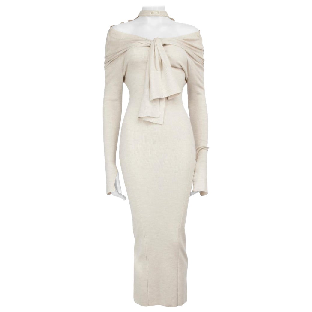 Jacquemus Ecru Tie Wool Midi Dress Size S
