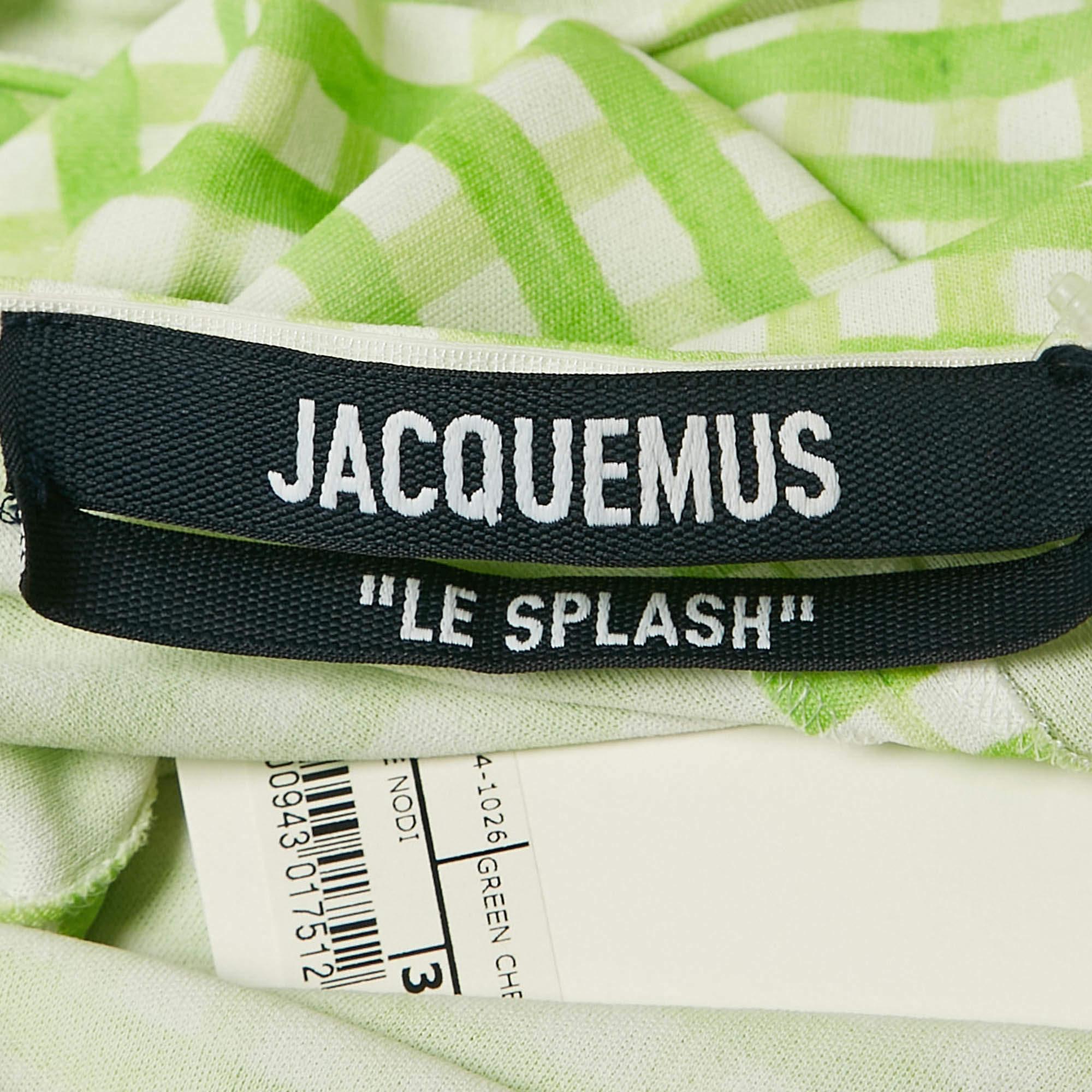 Jacquemus Green Checkered Print Jersey La Robe Nodi Midi Dress M In Excellent Condition For Sale In Dubai, Al Qouz 2
