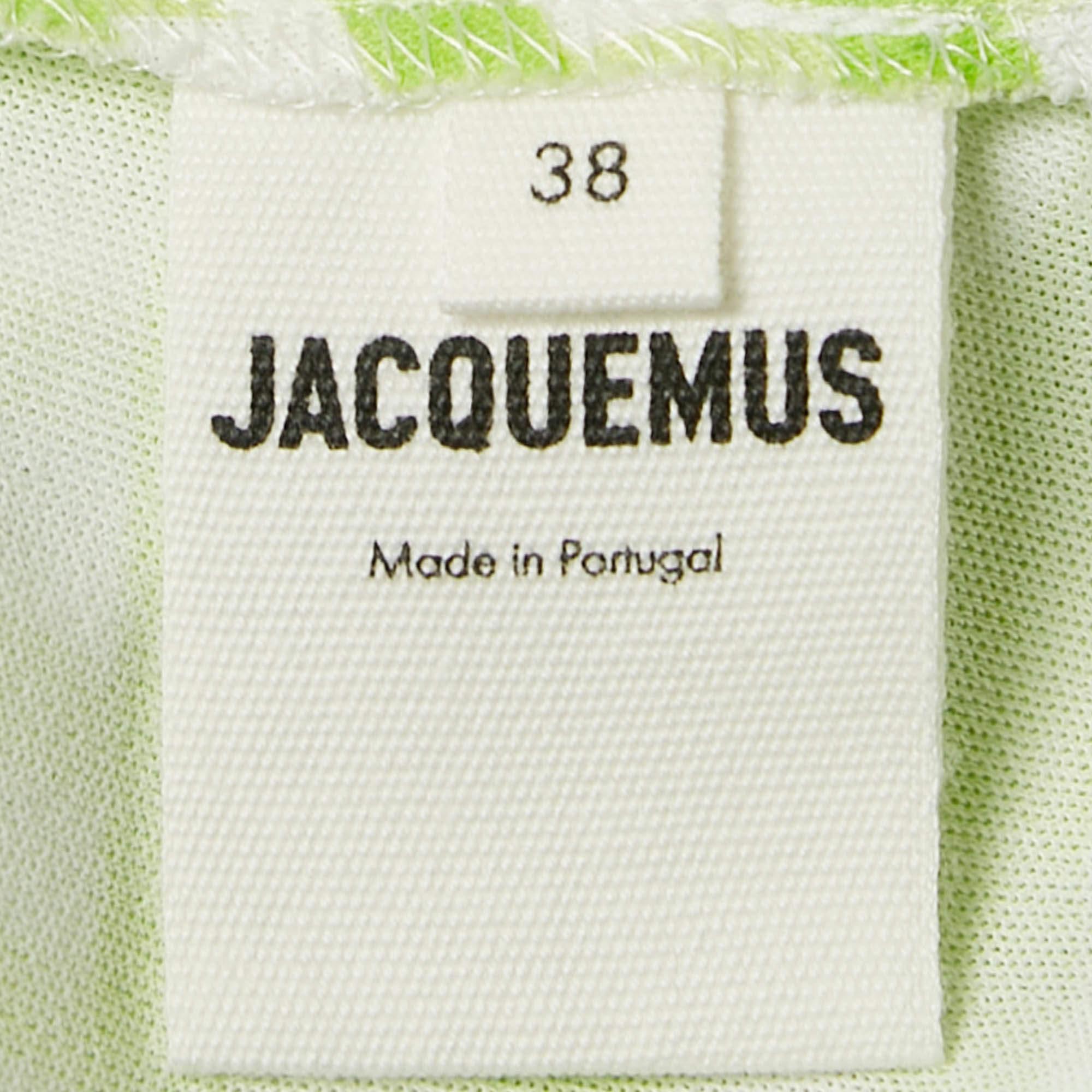 Women's Jacquemus Green Checkered Print Jersey La Robe Nodi Midi Dress M For Sale