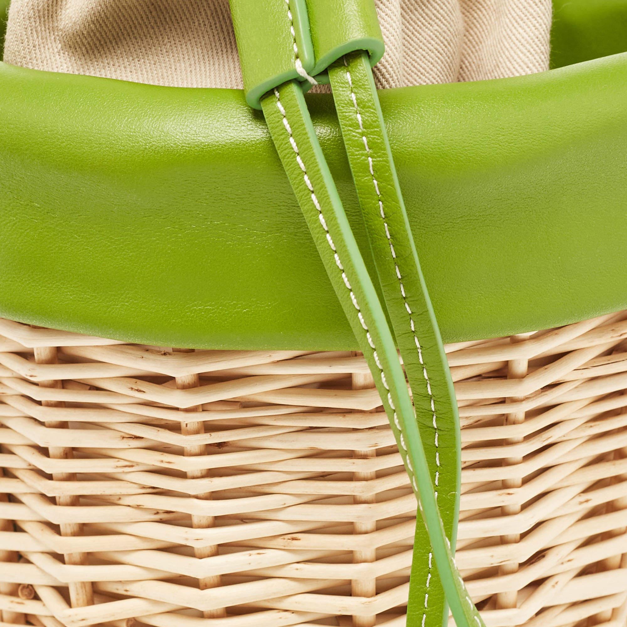 Jacquemus Green/Natural Wicker and Leather Le Panier Seau Bucket Bag 7