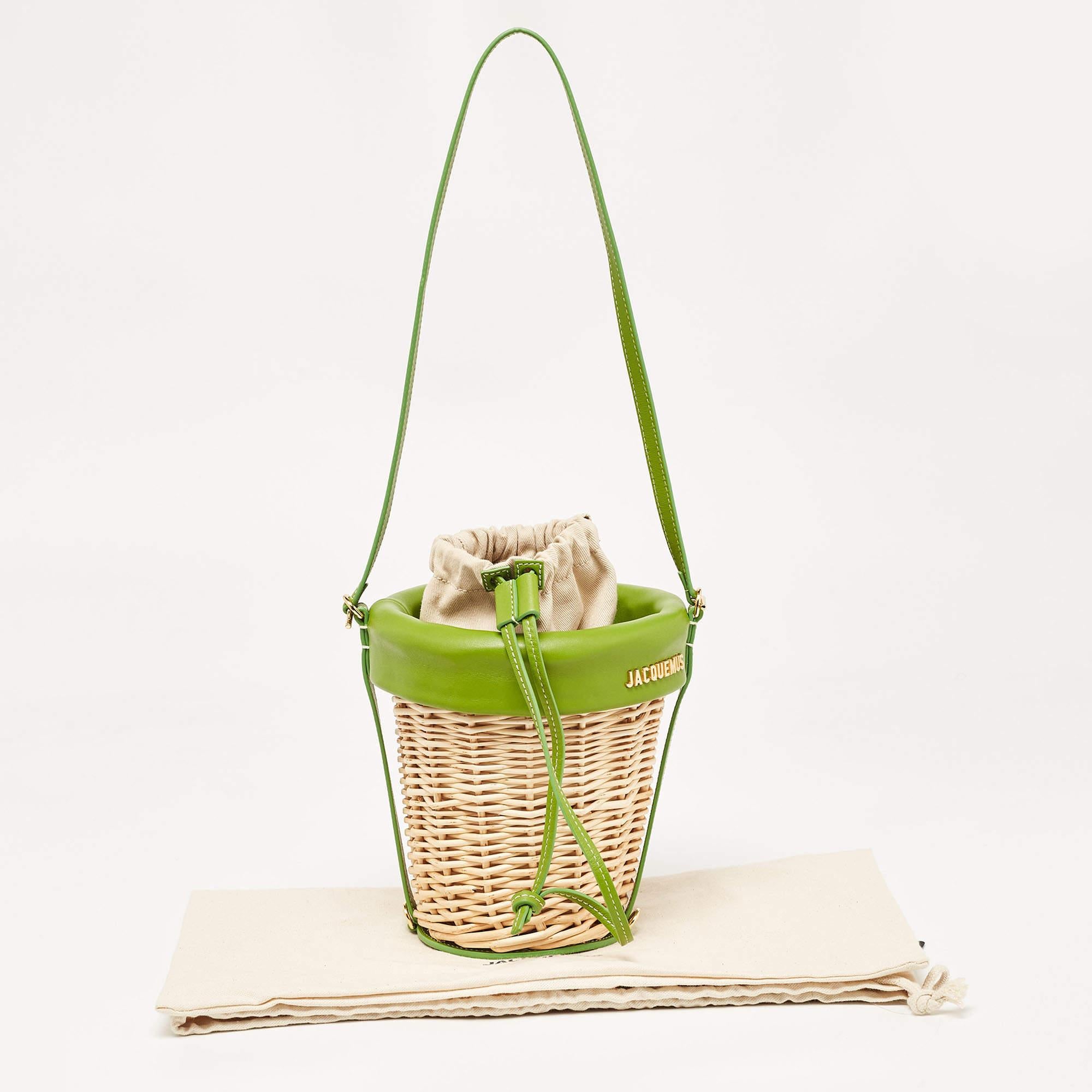 Jacquemus Green/Natural Wicker and Leather Le Panier Seau Bucket Bag 8