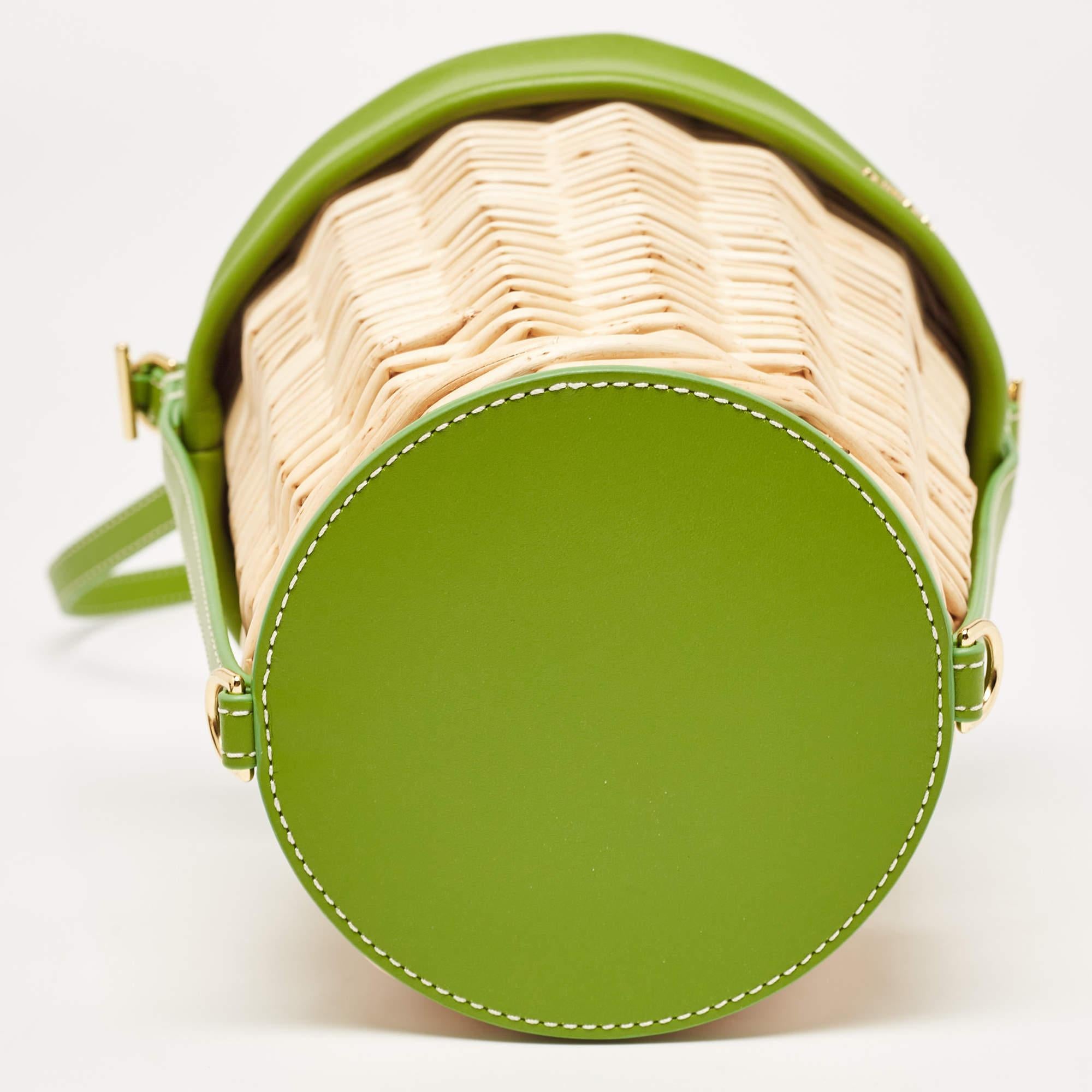 Jacquemus Green/Natural Wicker and Leather Le Panier Seau Bucket Bag 1