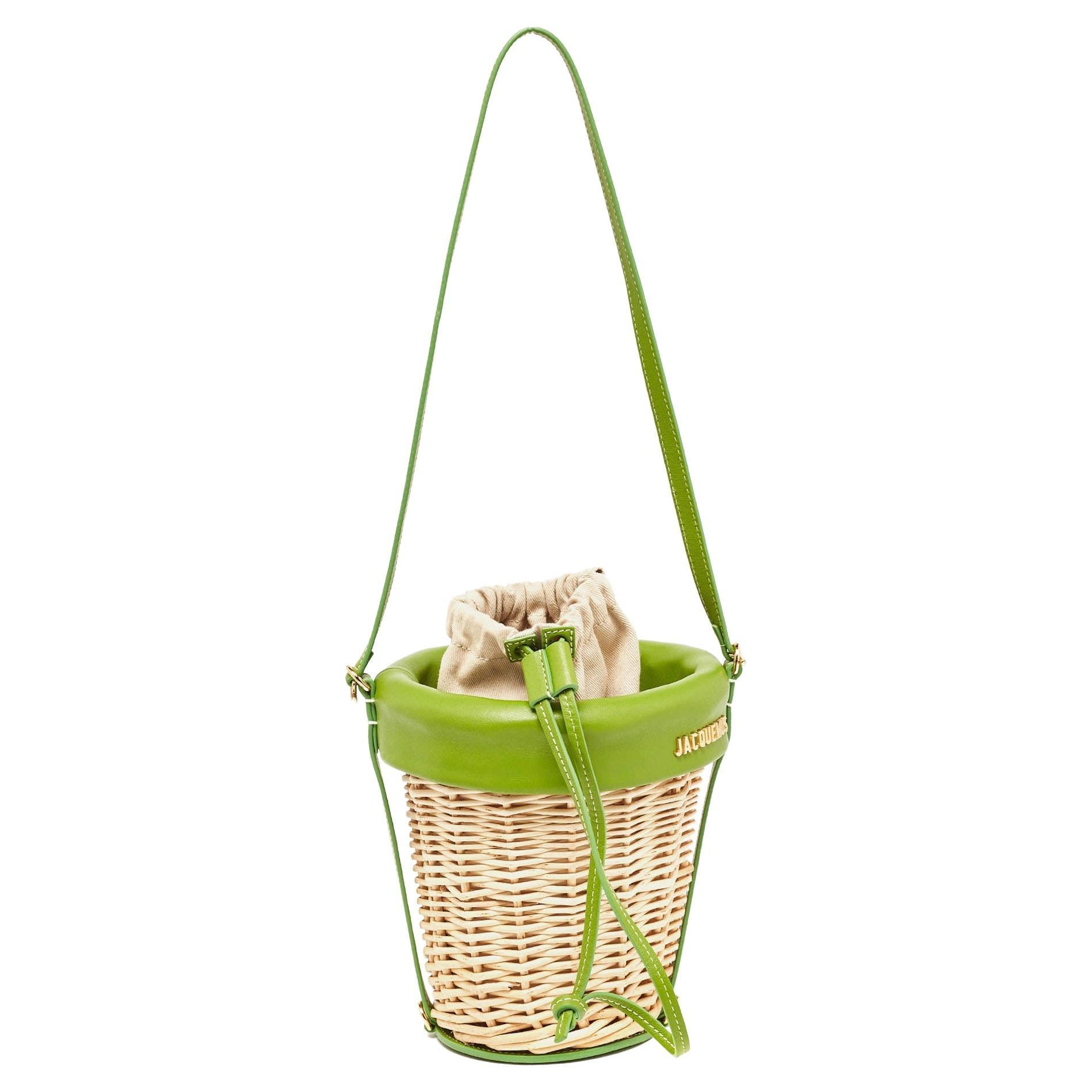 Jacquemus Green/Natural Wicker and Leather Le Panier Seau Bucket Bag