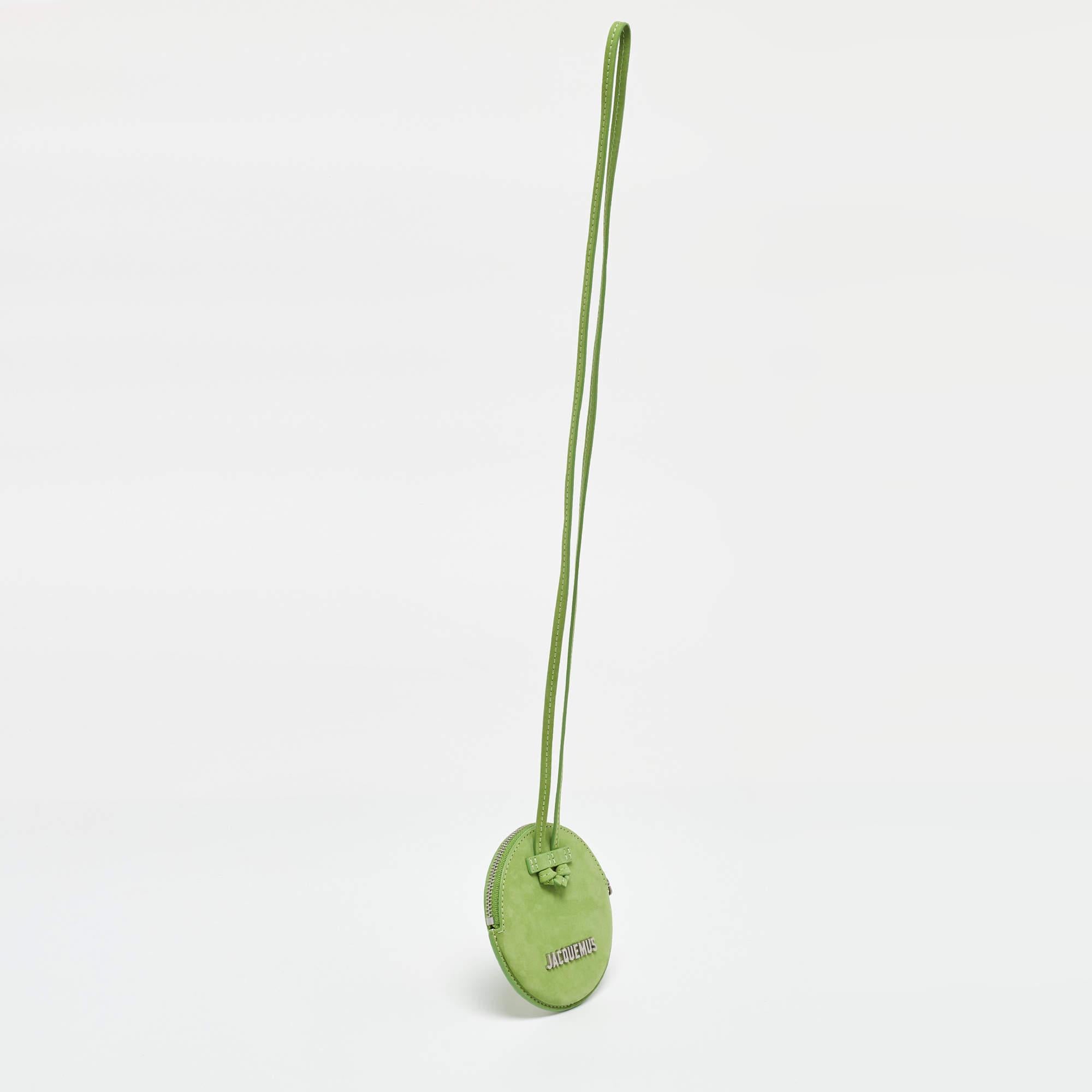 Jacquemus Green Suede Le Pitchou Coin Purse In Good Condition For Sale In Dubai, Al Qouz 2
