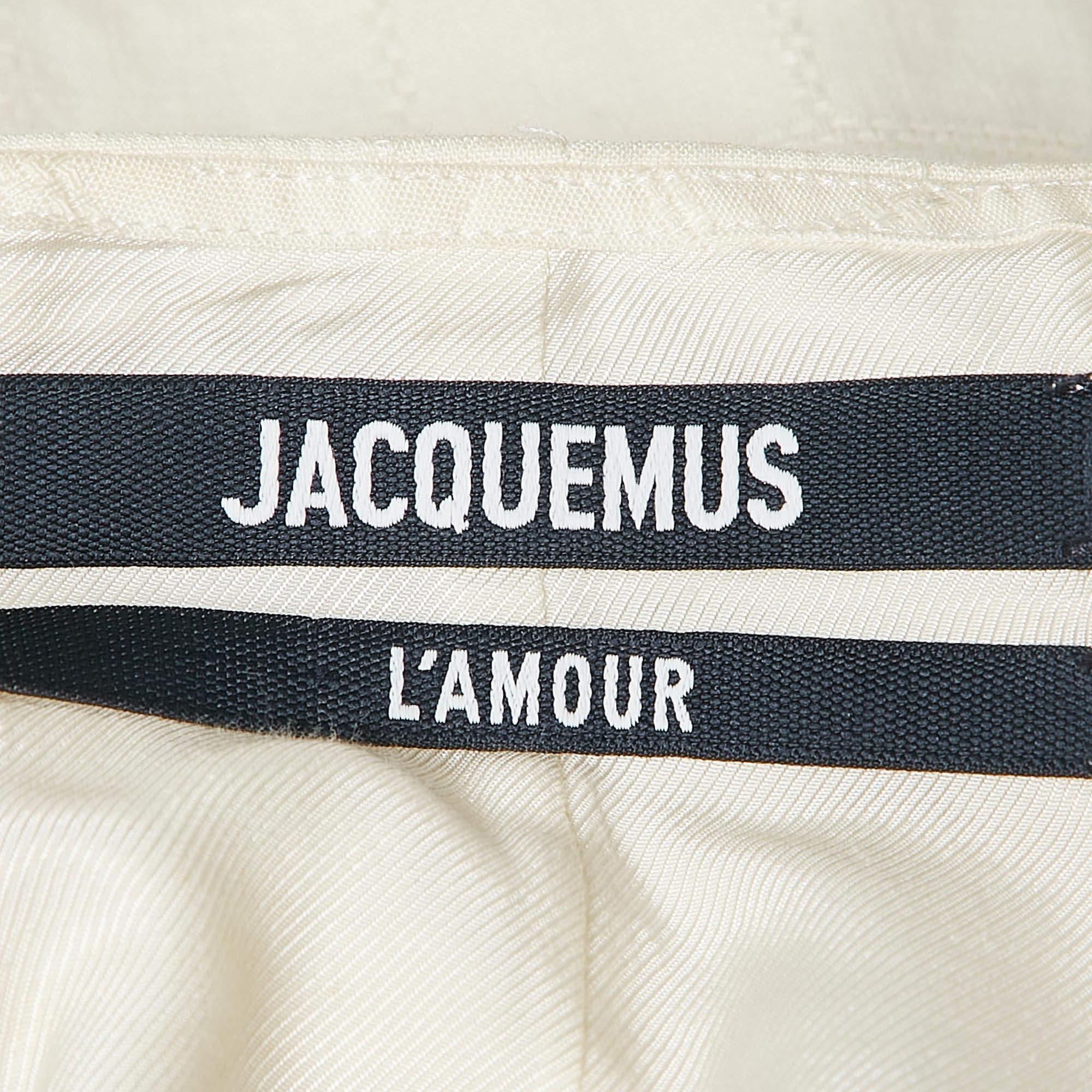 Jacquemus Ivory White Checked Linen L'amour Maxi Skirt M For Sale 2