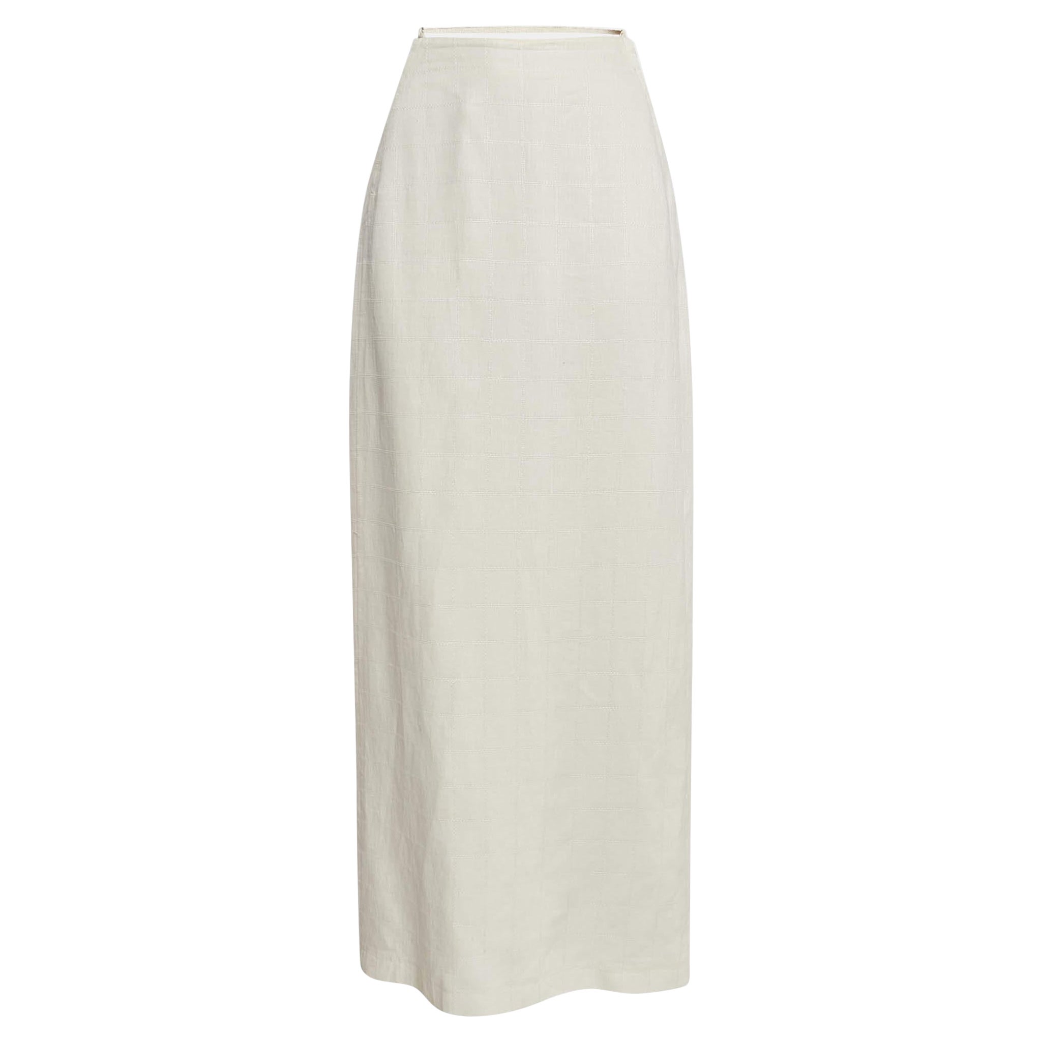 Jacquemus Ivory White Checked Linen L
amour Maxi Skirt M