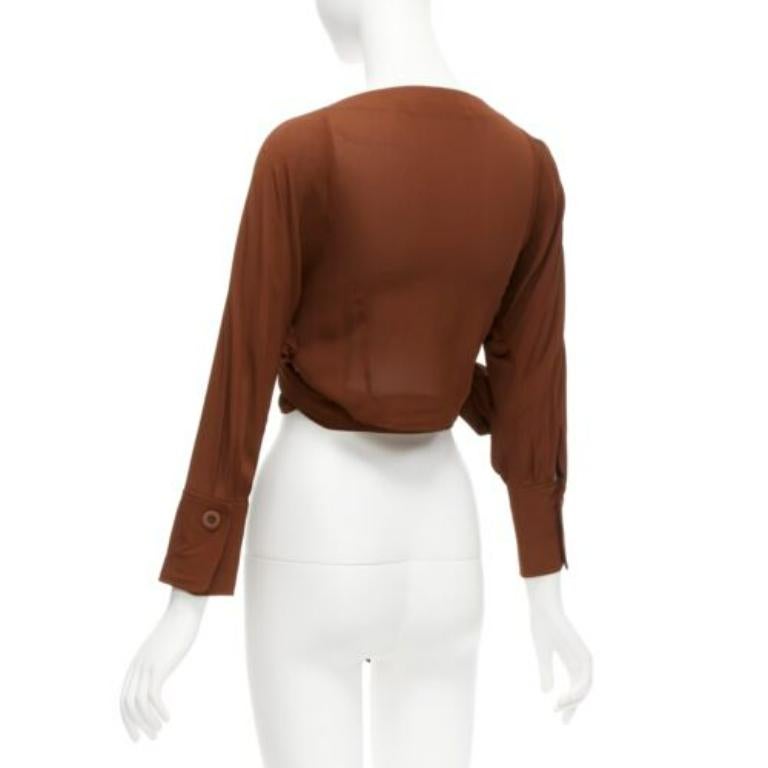 JACQUEMUS La Bomba brown viscose silky tie wrap crop shirt FR38 M For Sale 1
