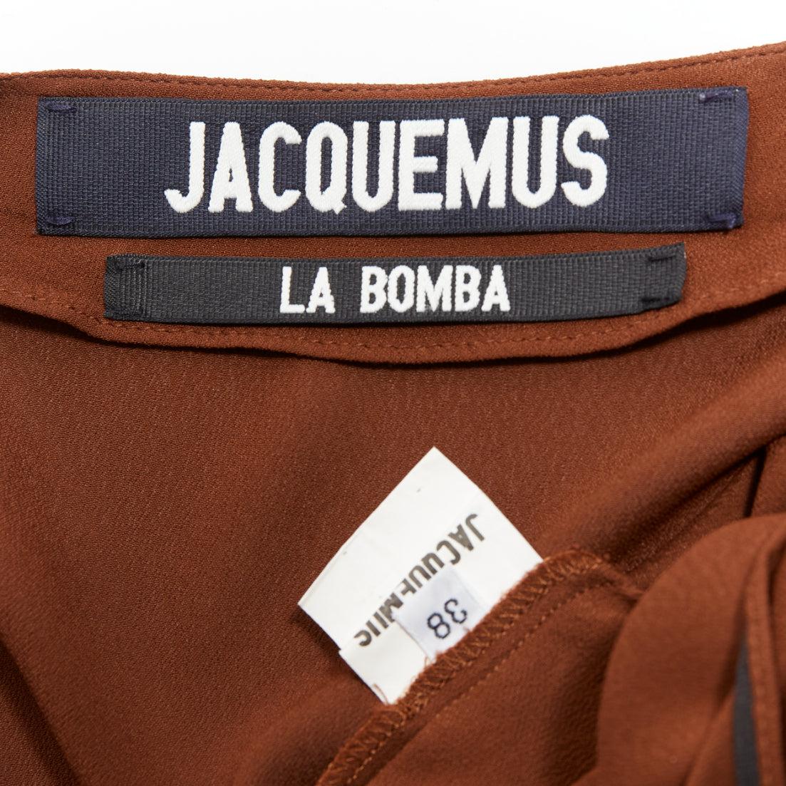 JACQUEMUS La Bomba brown viscose silky tie wrap crop shirt FR38 M For Sale 4