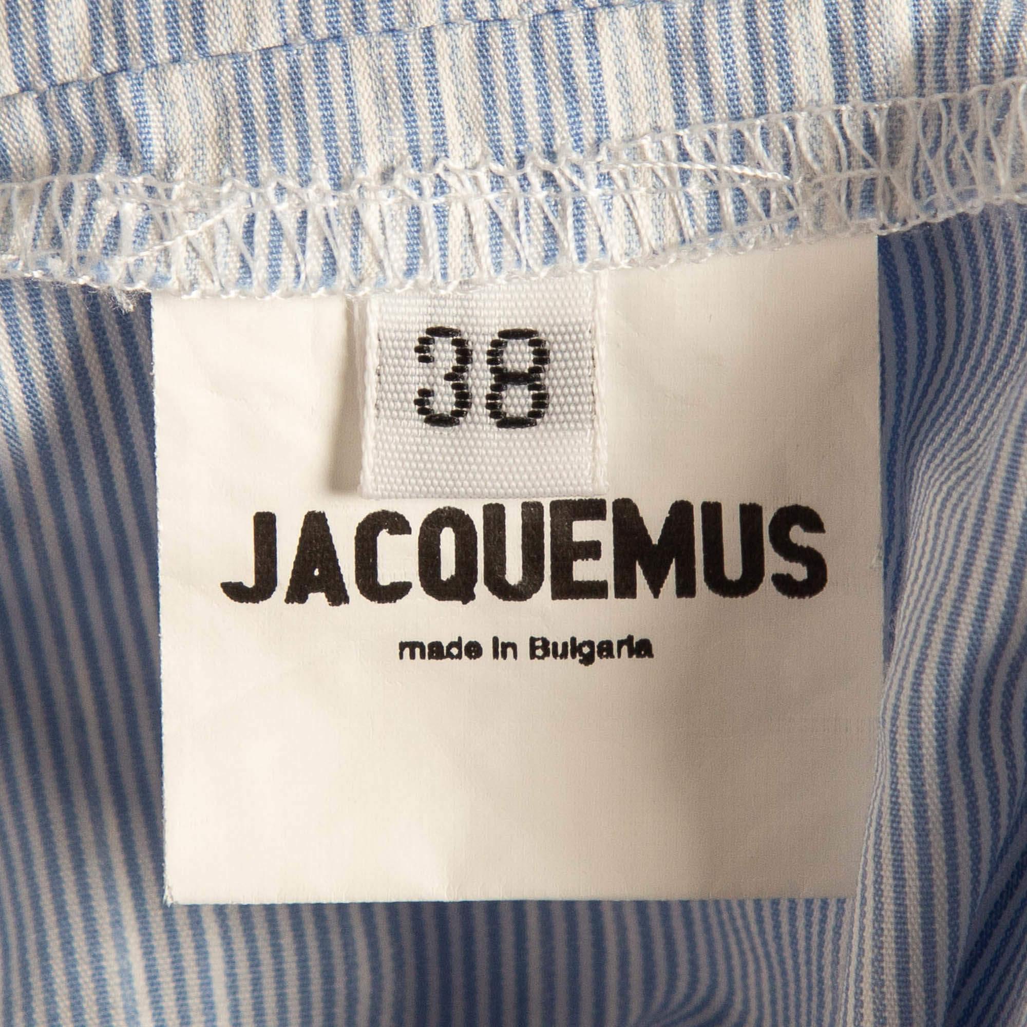 Women's Jacquemus La Reconstruction Blue Stripe Patterned Cotton Ruched Mini Dress M