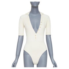 Jacquemus Le Body Yauco avorio in misto viscosa a costine, top polo FR36 S