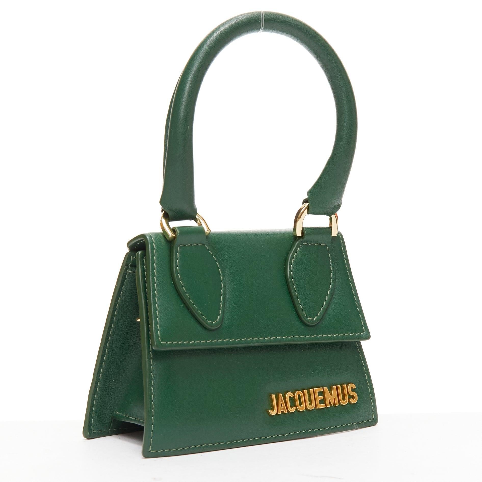 Gray JACQUEMUS Le Chiquito green calfskin gold logo mini crossbody bag For Sale