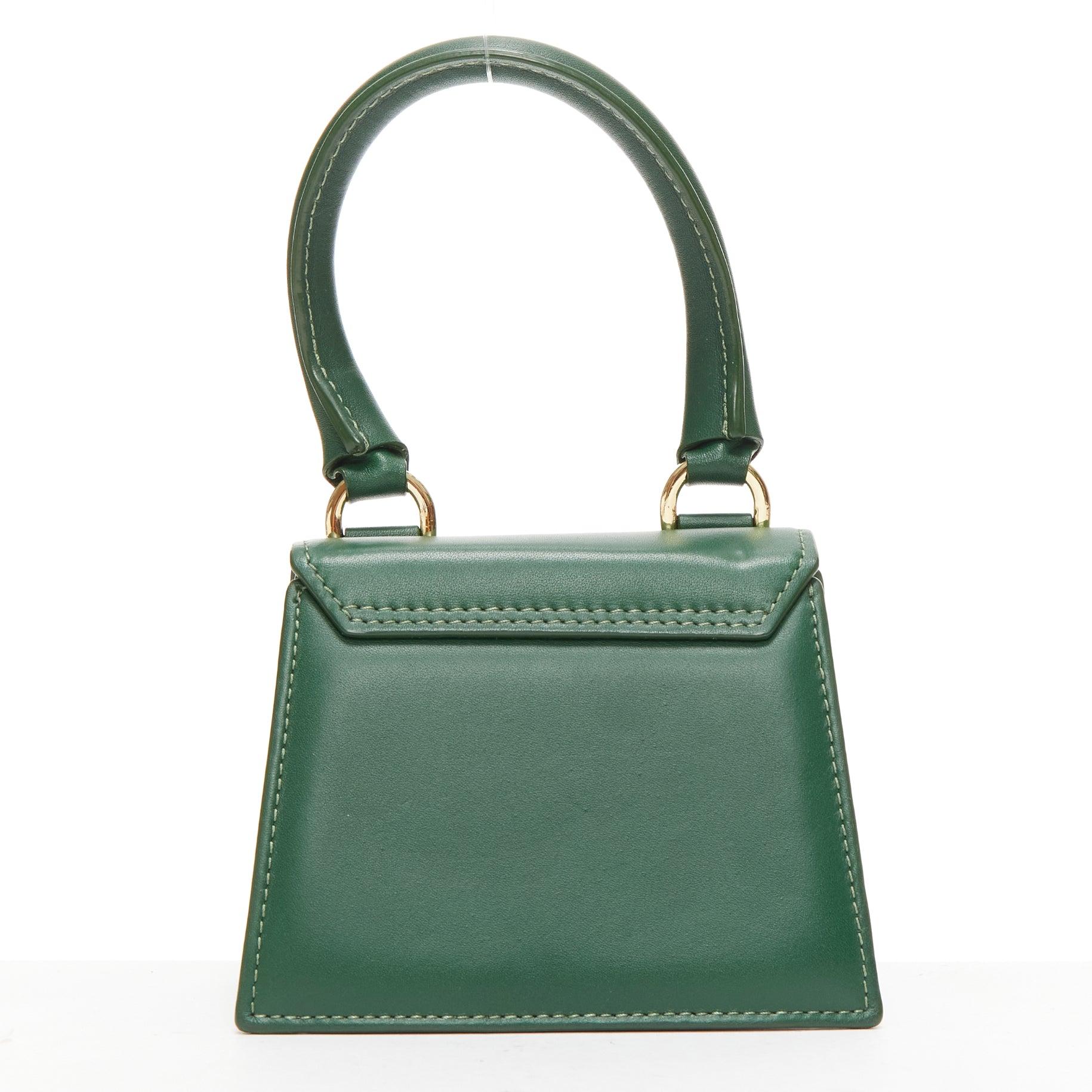 Women's JACQUEMUS Le Chiquito green calfskin gold logo mini crossbody bag For Sale