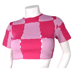 Jacquemus Le Maille Gelato Pink Checkered Knit Crop Top
