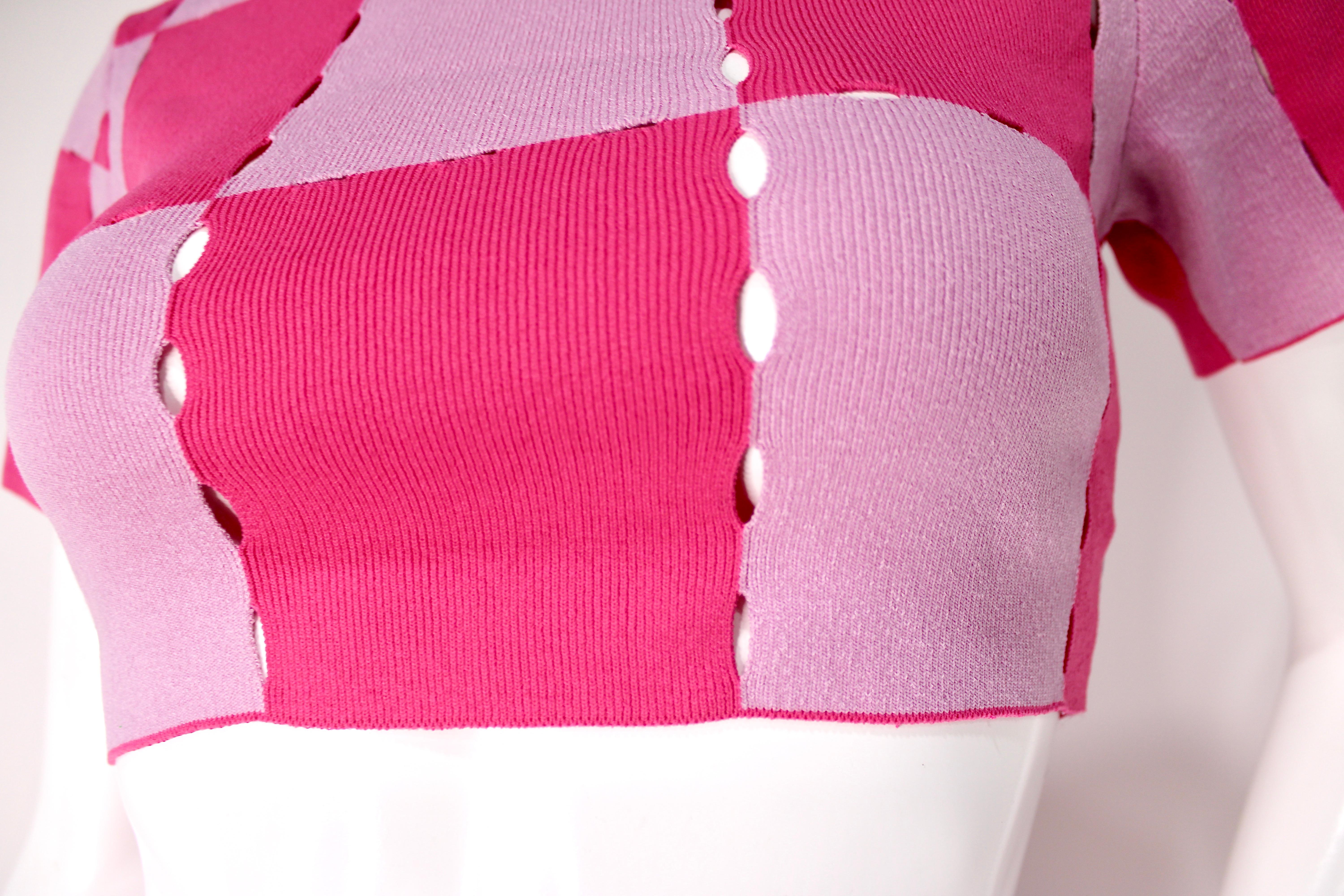 Rosa Jacquemus Le Maille Gelato - Crop Top in maglia a scacchi rosa in vendita