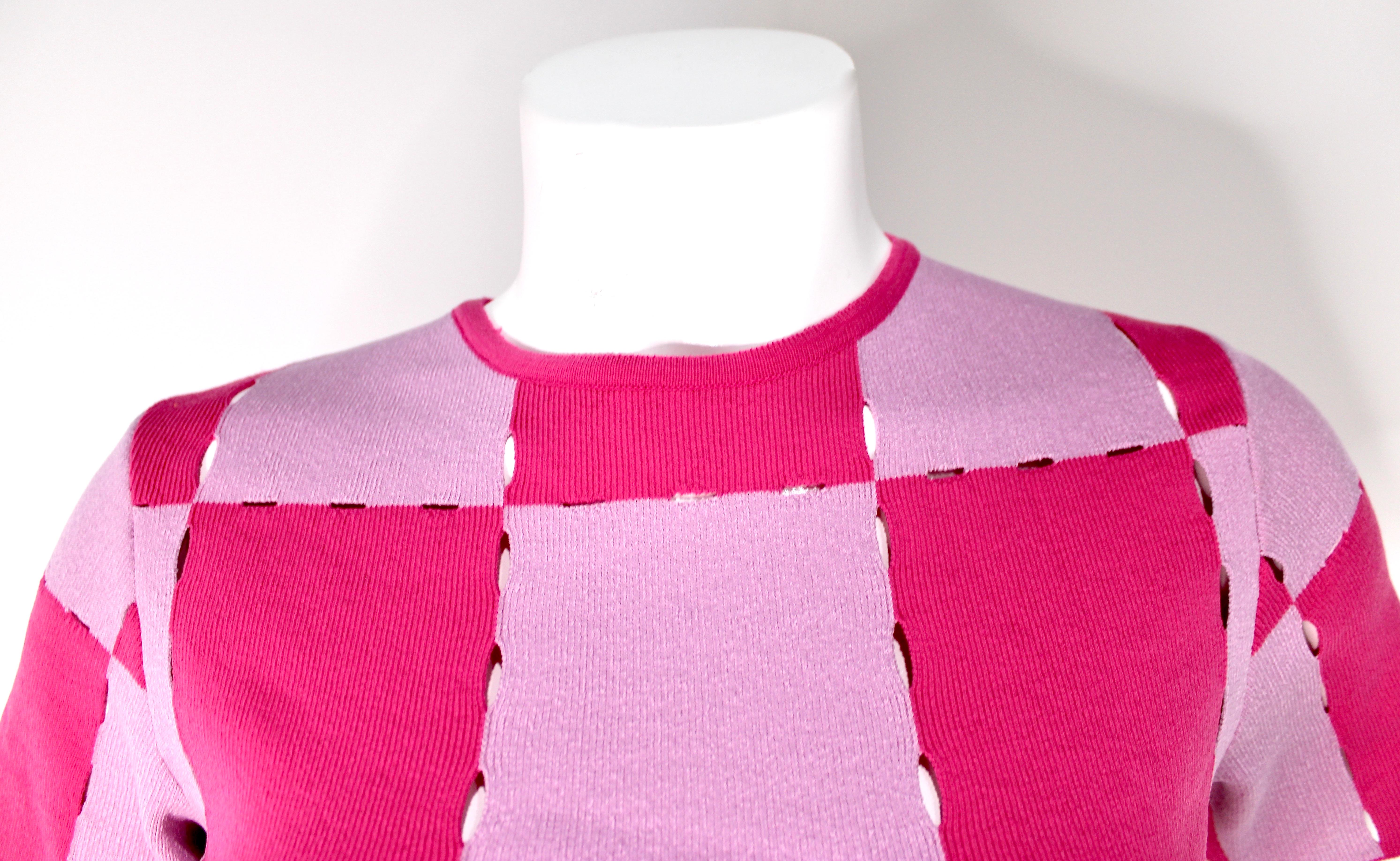 Jacquemus Le Maille Gelato - Crop Top in maglia a scacchi rosa In condizioni buone in vendita a Scottsdale, AZ