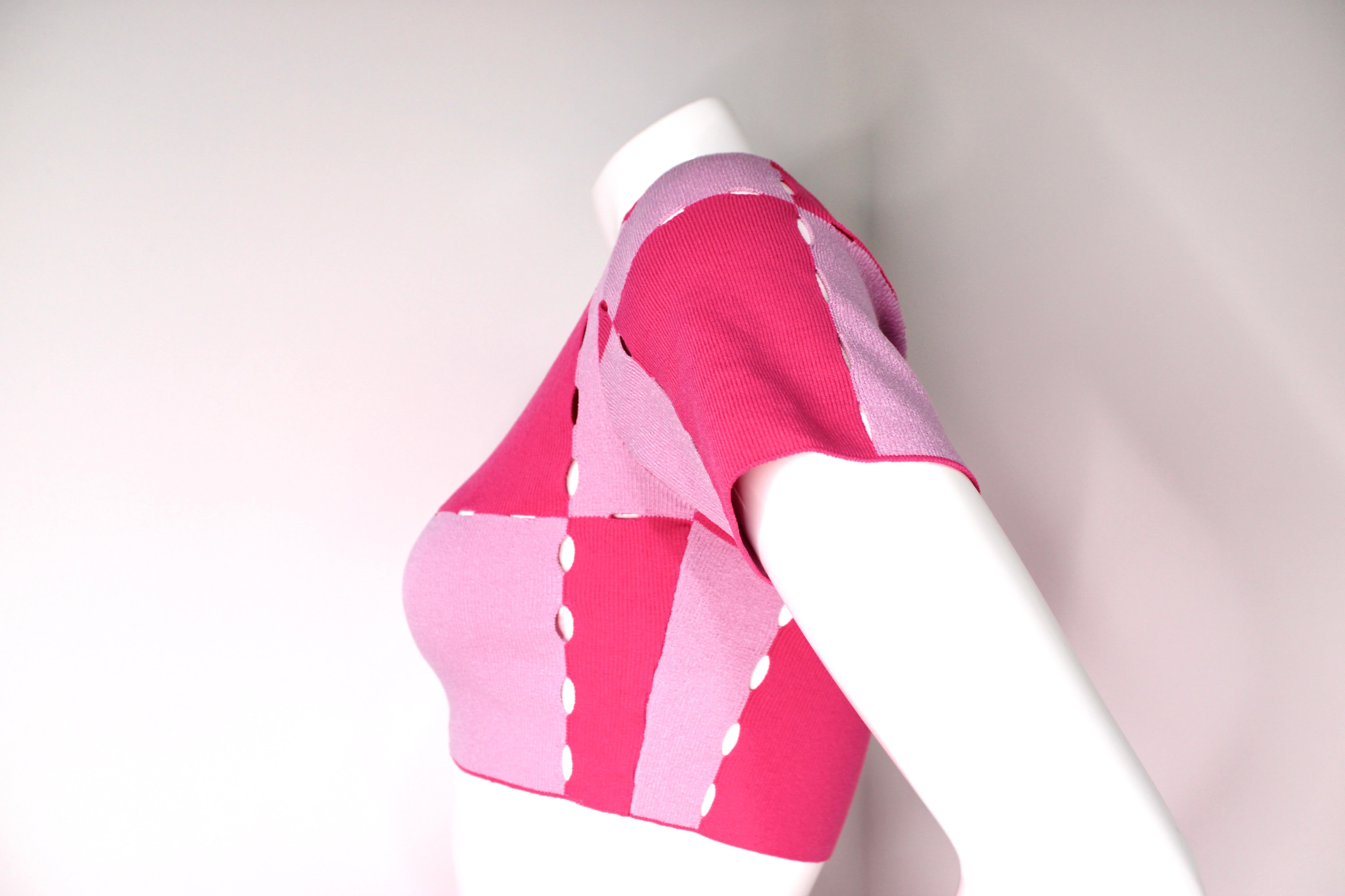 Donna Jacquemus Le Maille Gelato - Crop Top in maglia a scacchi rosa in vendita