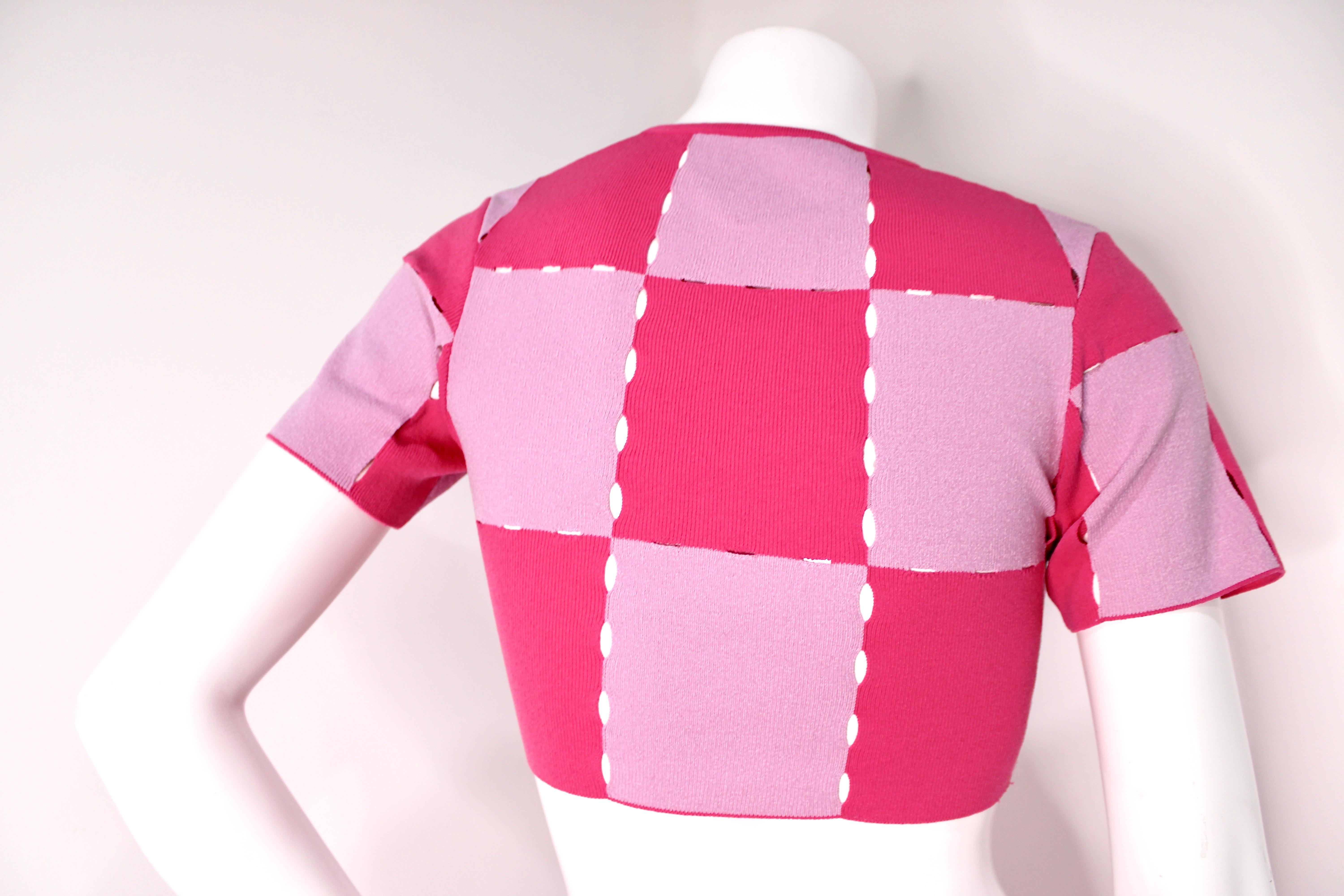 Jacquemus Le Maille Gelato - Crop Top in maglia a scacchi rosa in vendita 1