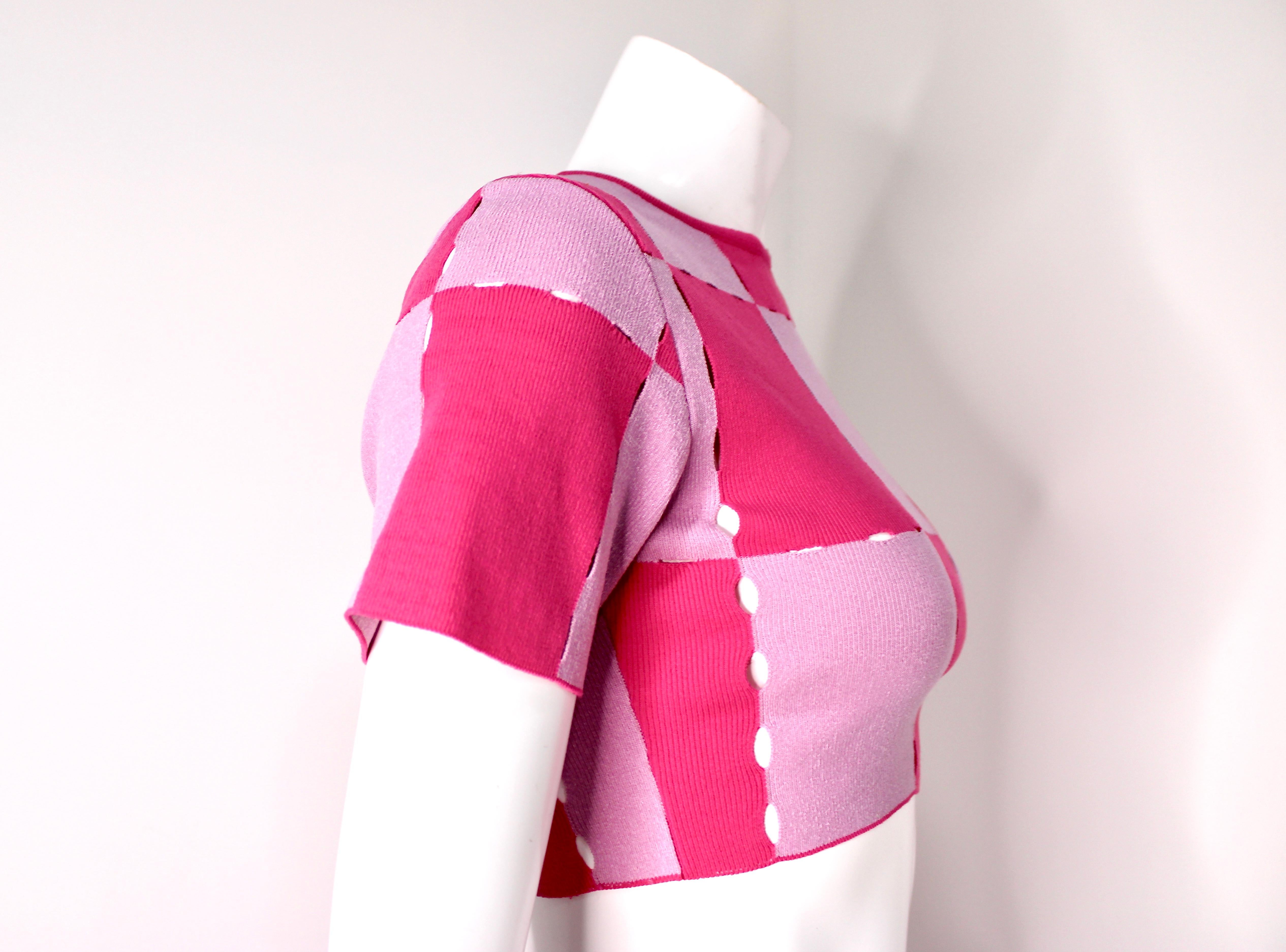 Jacquemus Le Maille Gelato - Crop Top in maglia a scacchi rosa in vendita 2
