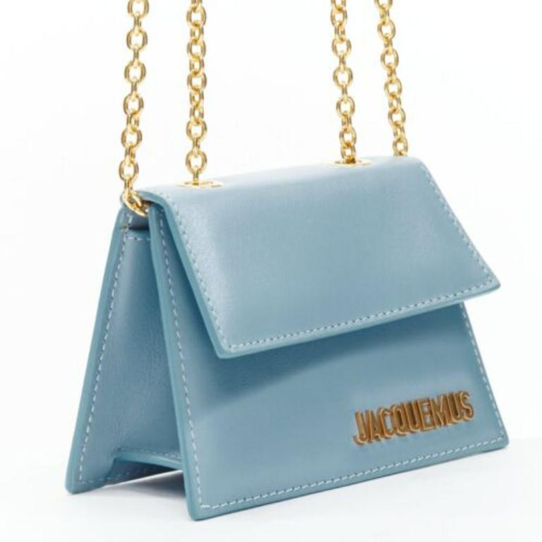 Blue JACQUEMUS Le Piccolo blue leather gold chain boxy 2-way crossbody micro bag