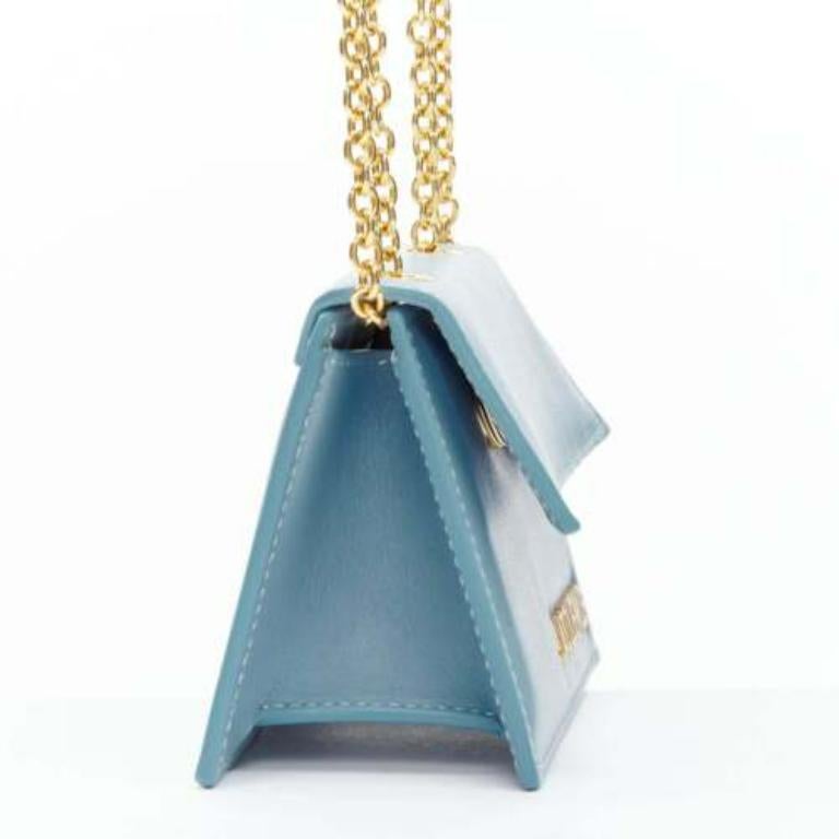 JACQUEMUS Le Piccolo blue leather gold chain boxy 2-way crossbody micro bag In Excellent Condition In Hong Kong, NT