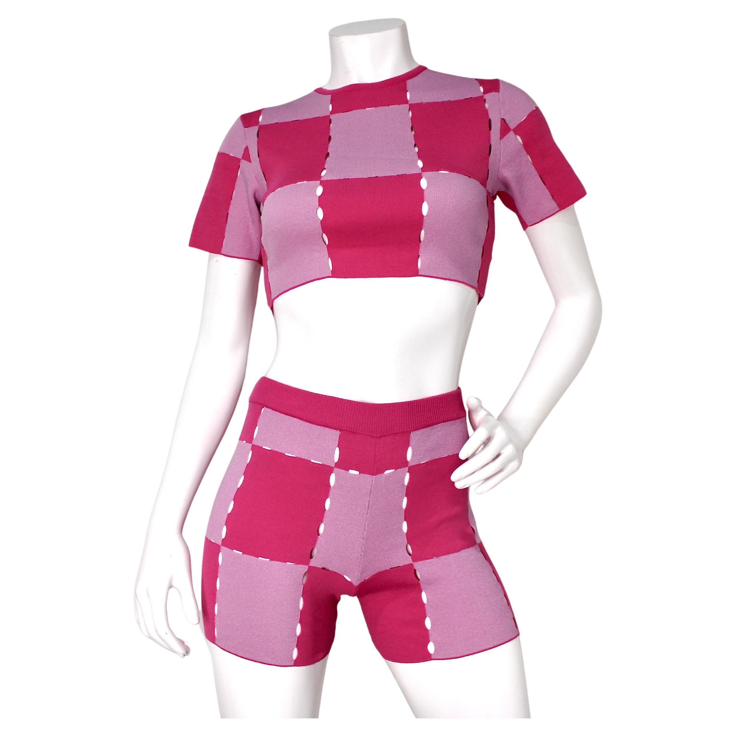 Jacquemus Le Short Gelato Pink Checkered Knit Bike Shorts