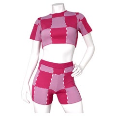 Jacquemus Le Short Gelato Pink Checkered Knit Bike Shorts