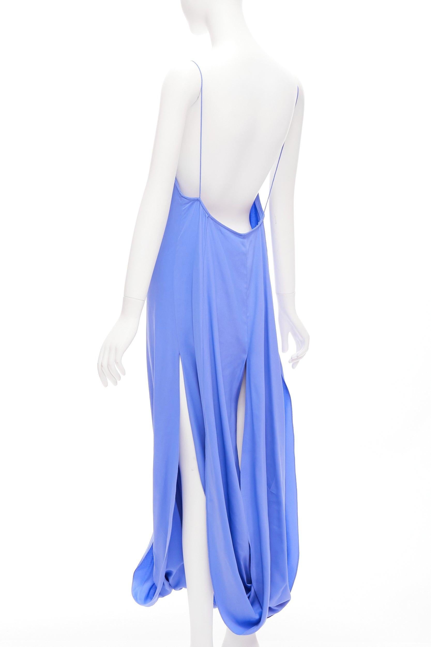 Women's JACQUEMUS Le Souk 2018 Runway Nahil blue leg slit draped hem midi dress FR36 S For Sale