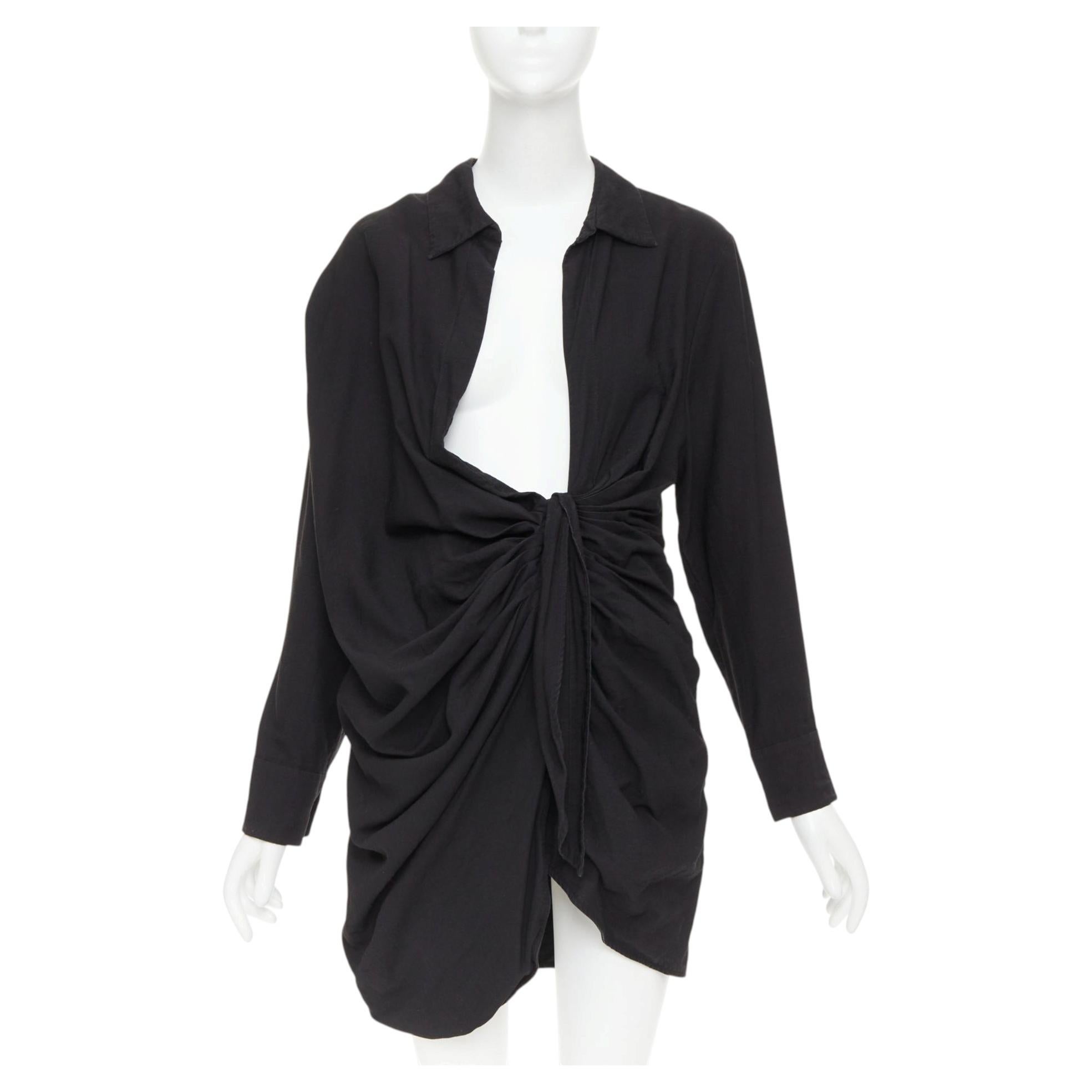 JACQUEMUS Le Splash La Robe Bahia black plunge asymmetric drape dress FR38 M For Sale