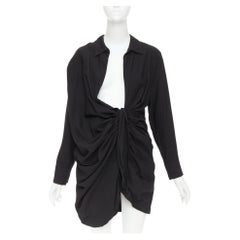 JACQUEMUS Le Splash La Robe Bahia black plunge asymmetric drape dress FR38 M