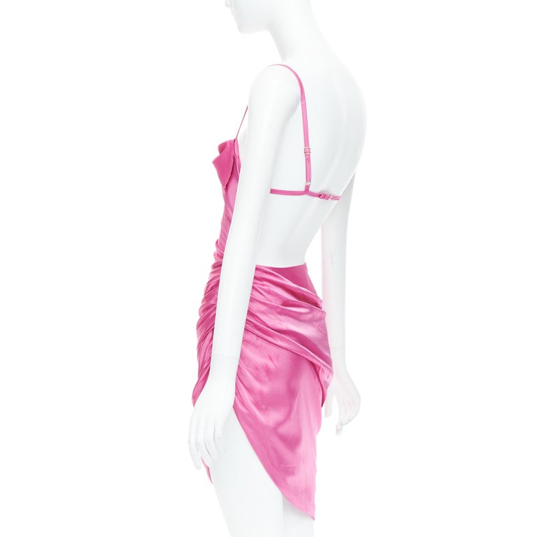 JACQUEMUS Le Splash Saudade pink satin ruched asymmetric strappy dress FR34  XS at 1stDibs