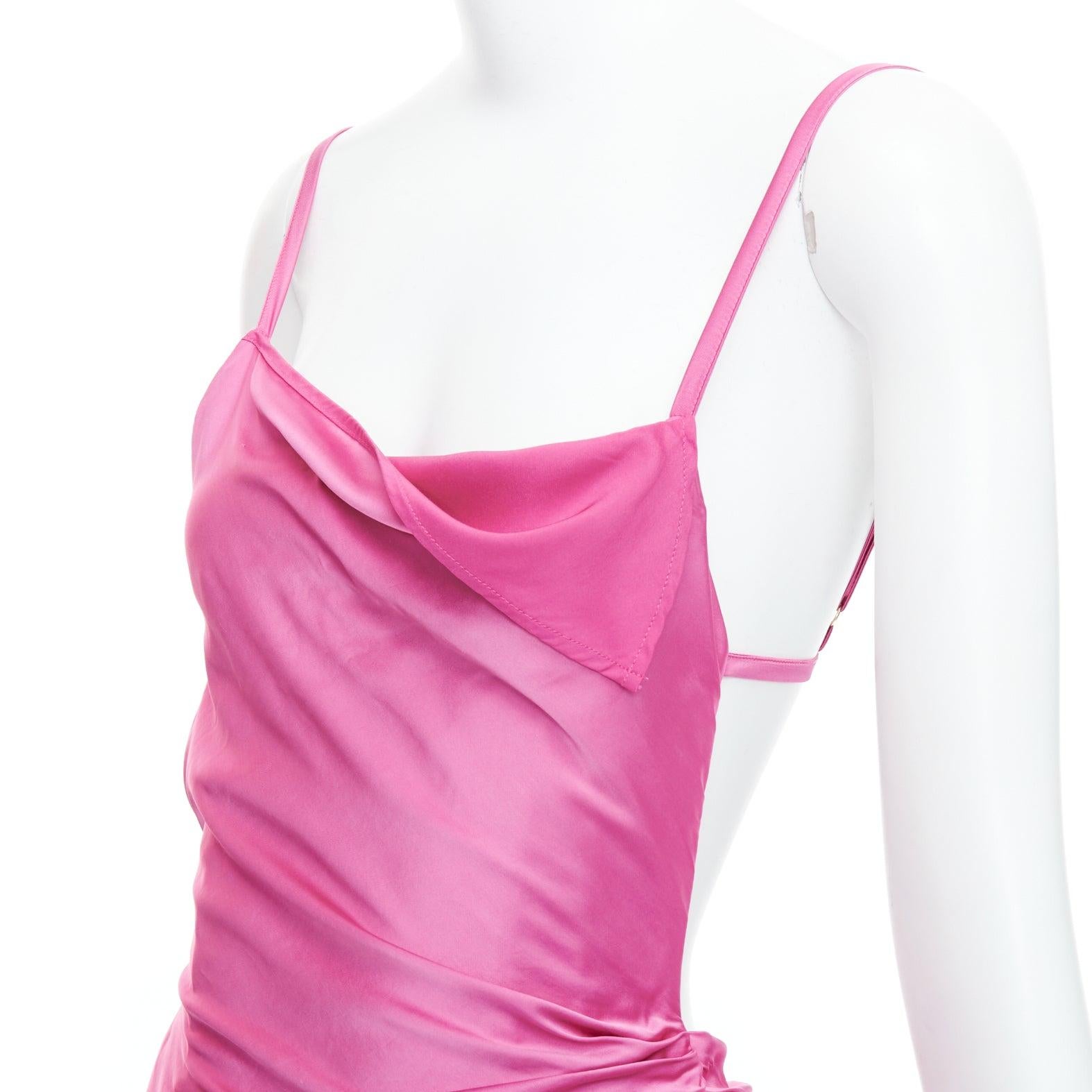 JACQUEMUS Le Splash Saudade pink satin ruched asymmetric strappy dress FR34 XS For Sale 2