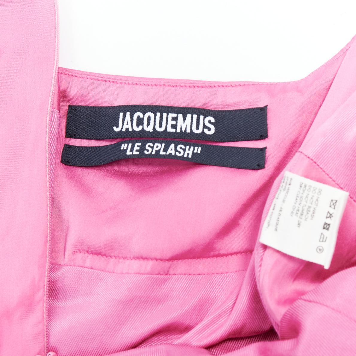 JACQUEMUS Le Splash Saudade pink satin ruched asymmetric strappy dress FR34 XS For Sale 3