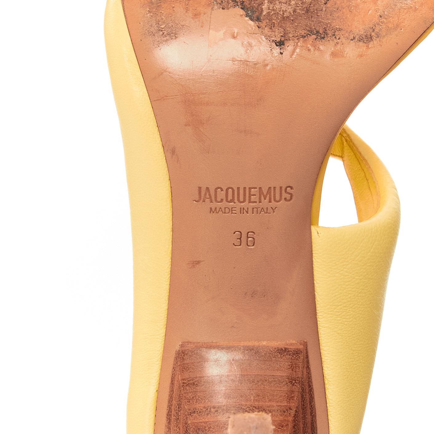 JACQUEMUS Les Mules Limone light yellow puffy lambskin thong mule heel EU36 For Sale 6