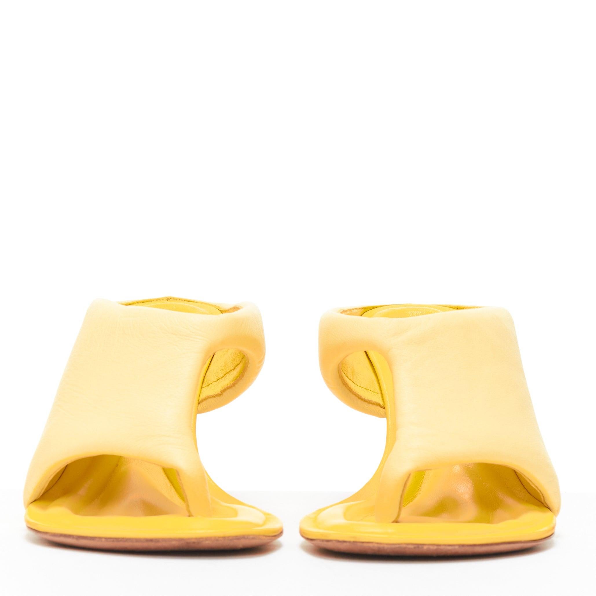 JACQUEMUS Les Mules Limone light yellow puffy lambskin thong mule heel EU36 In Good Condition In Hong Kong, NT