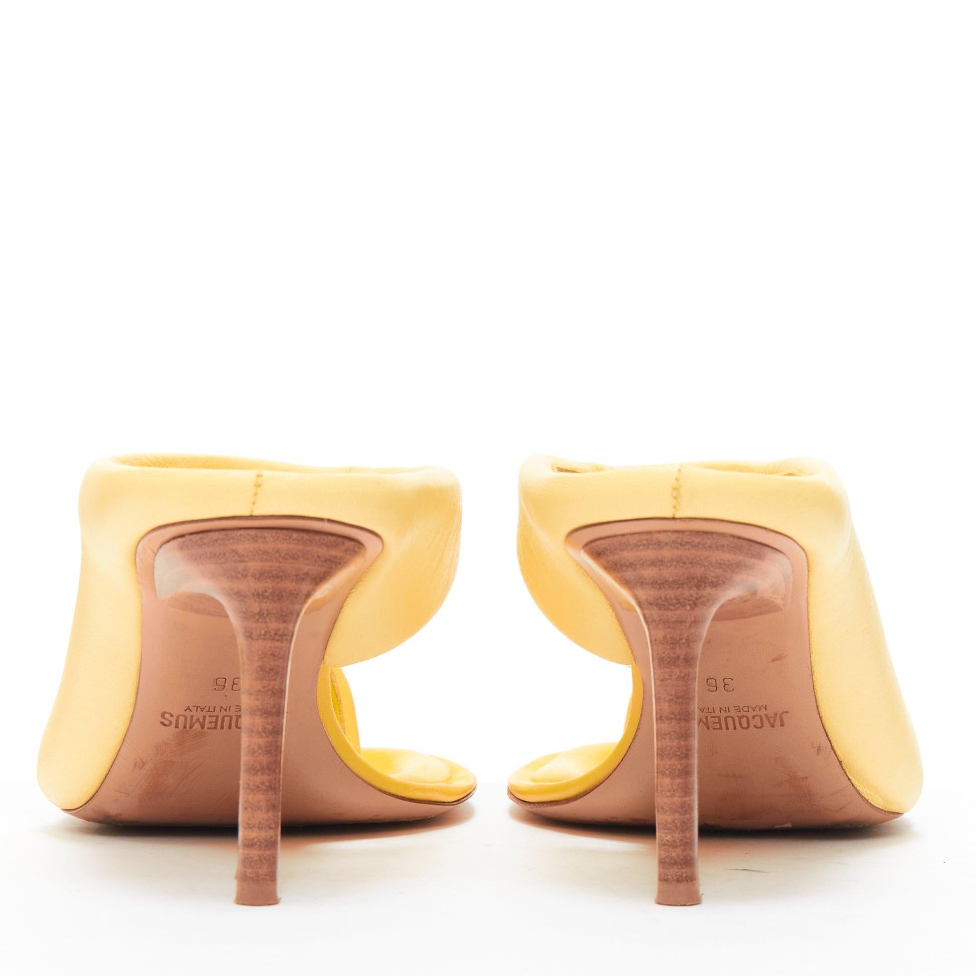 JACQUEMUS Les Mules Limone light yellow puffy lambskin thong mule heel EU36 For Sale 1