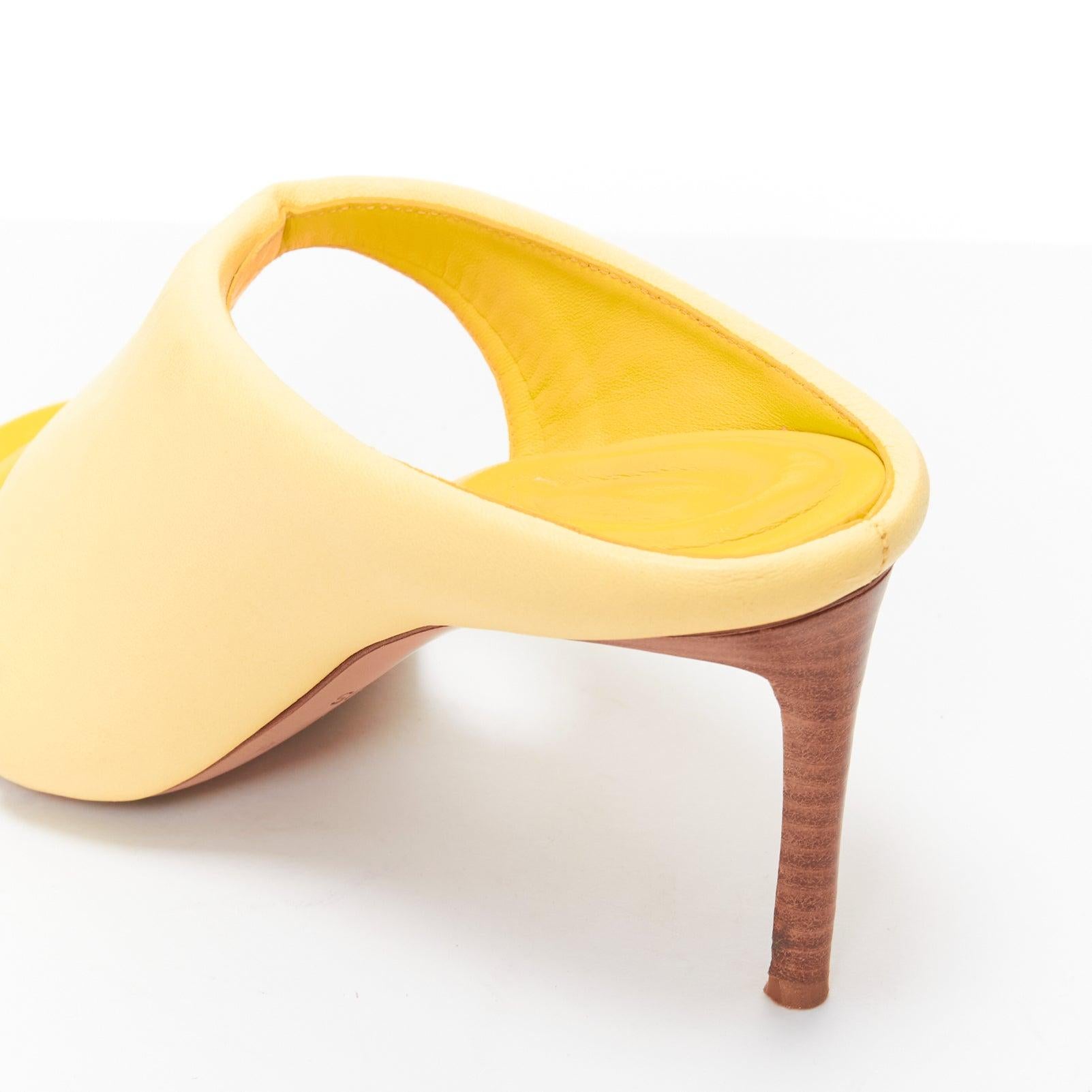 JACQUEMUS Les Mules Limone light yellow puffy lambskin thong mule heel EU36 For Sale 4