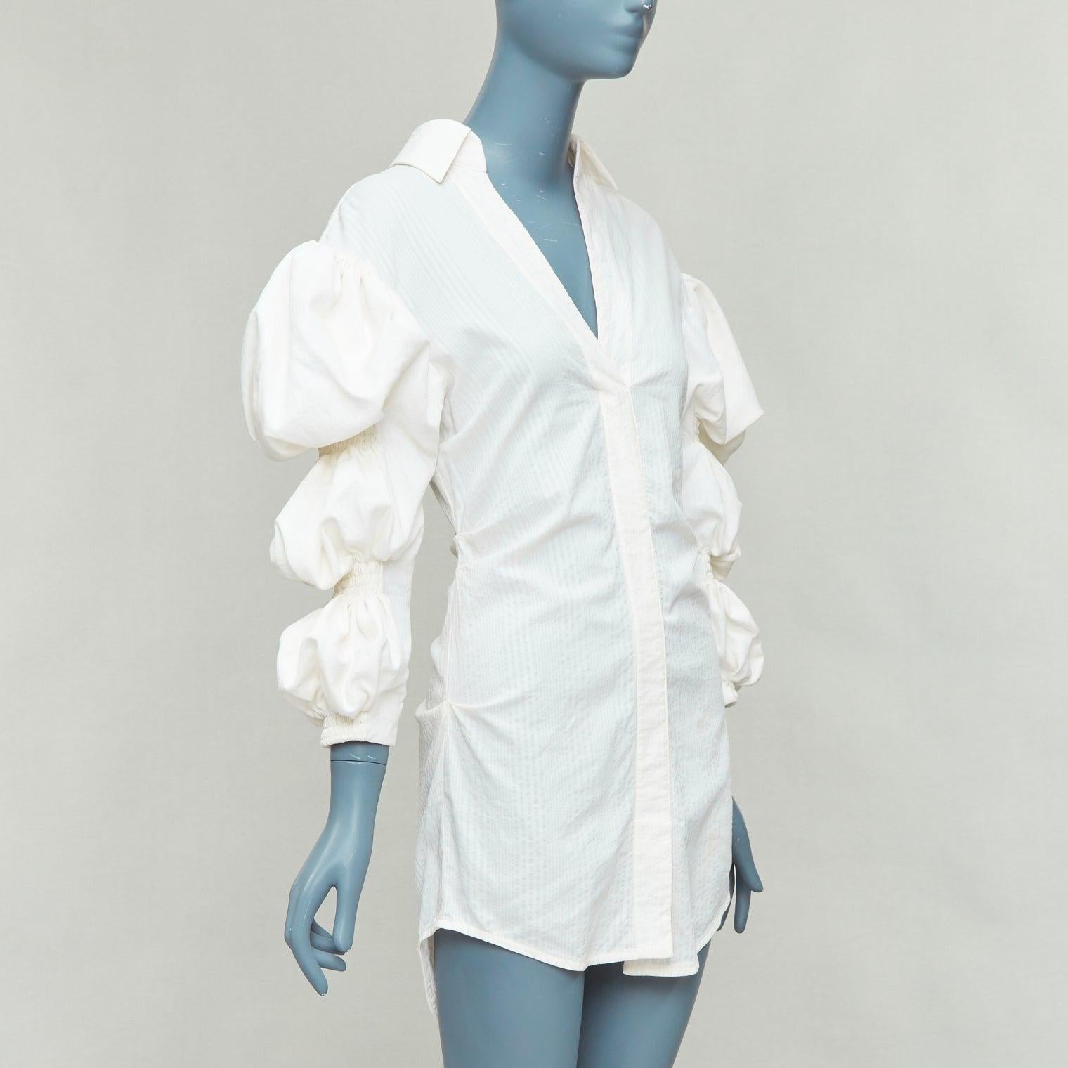Gray JACQUEMUS Les Robe Santon cream cotton puff sleeve mini dress FR34 XS