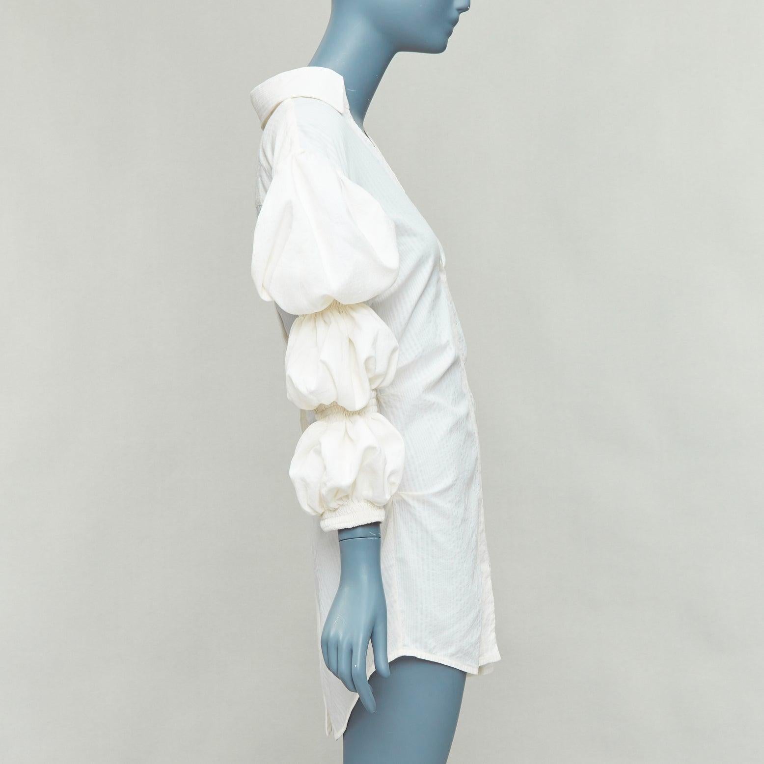 JACQUEMUS Les Robe Santon cream cotton puff sleeve mini dress FR34 XS In Fair Condition In Hong Kong, NT